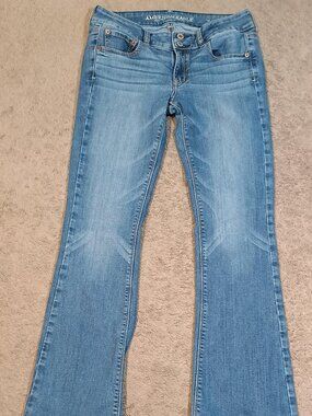 American Eagle/Artist Jeans/Womens 8 Long Blue Low Rise Flare Bootcut Y2K Festiv
